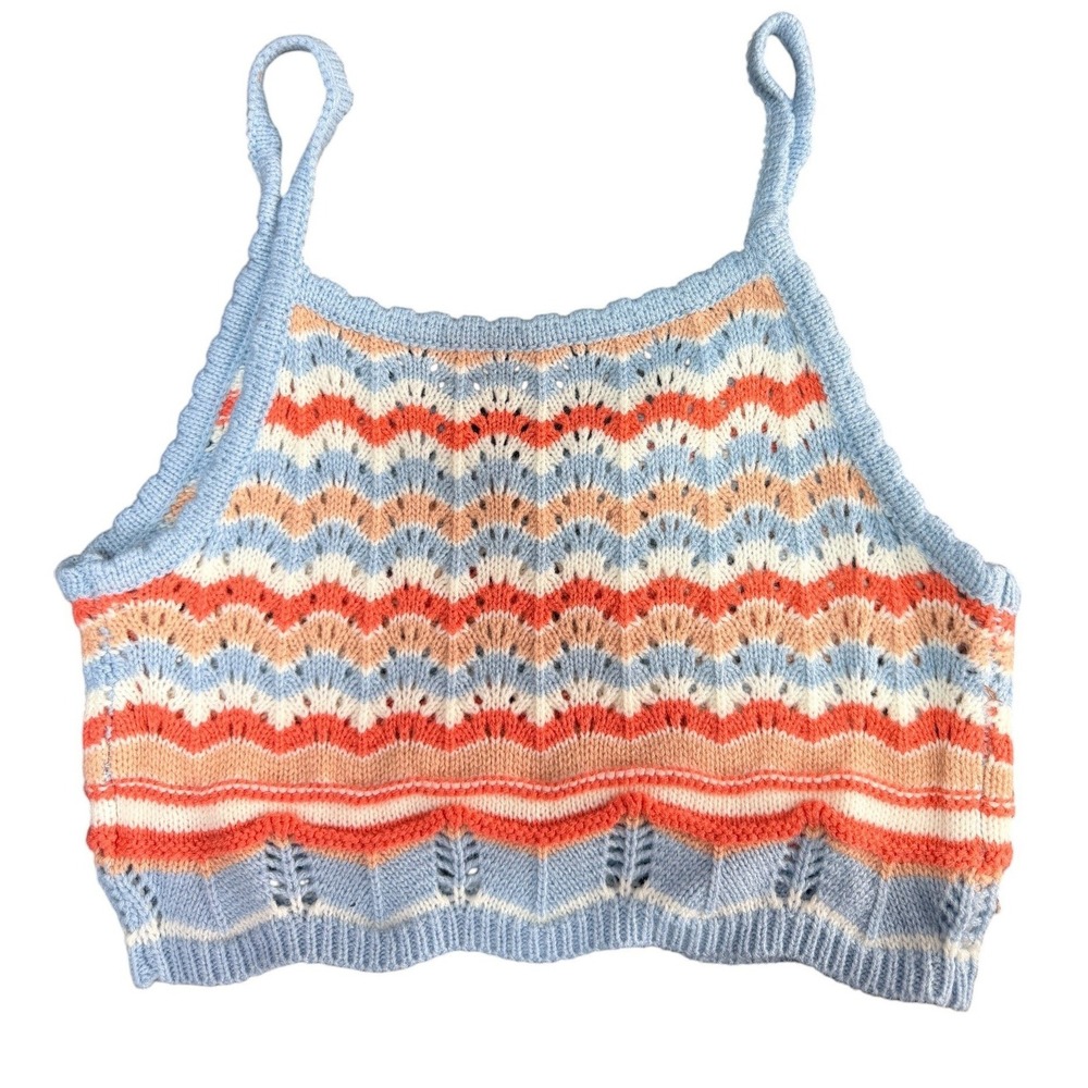 SHEIN Knit Sweater Crop Top Womens XS Chevron Boho Festival Sleeveless Tank Soft - Picture 9 of 10